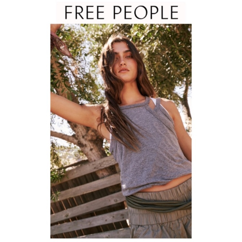 $38 FREE PEOPLE Movement TWO TIMES THE CHARM Gray Combo Double Strap Tank Top L - Picture 2 of 7